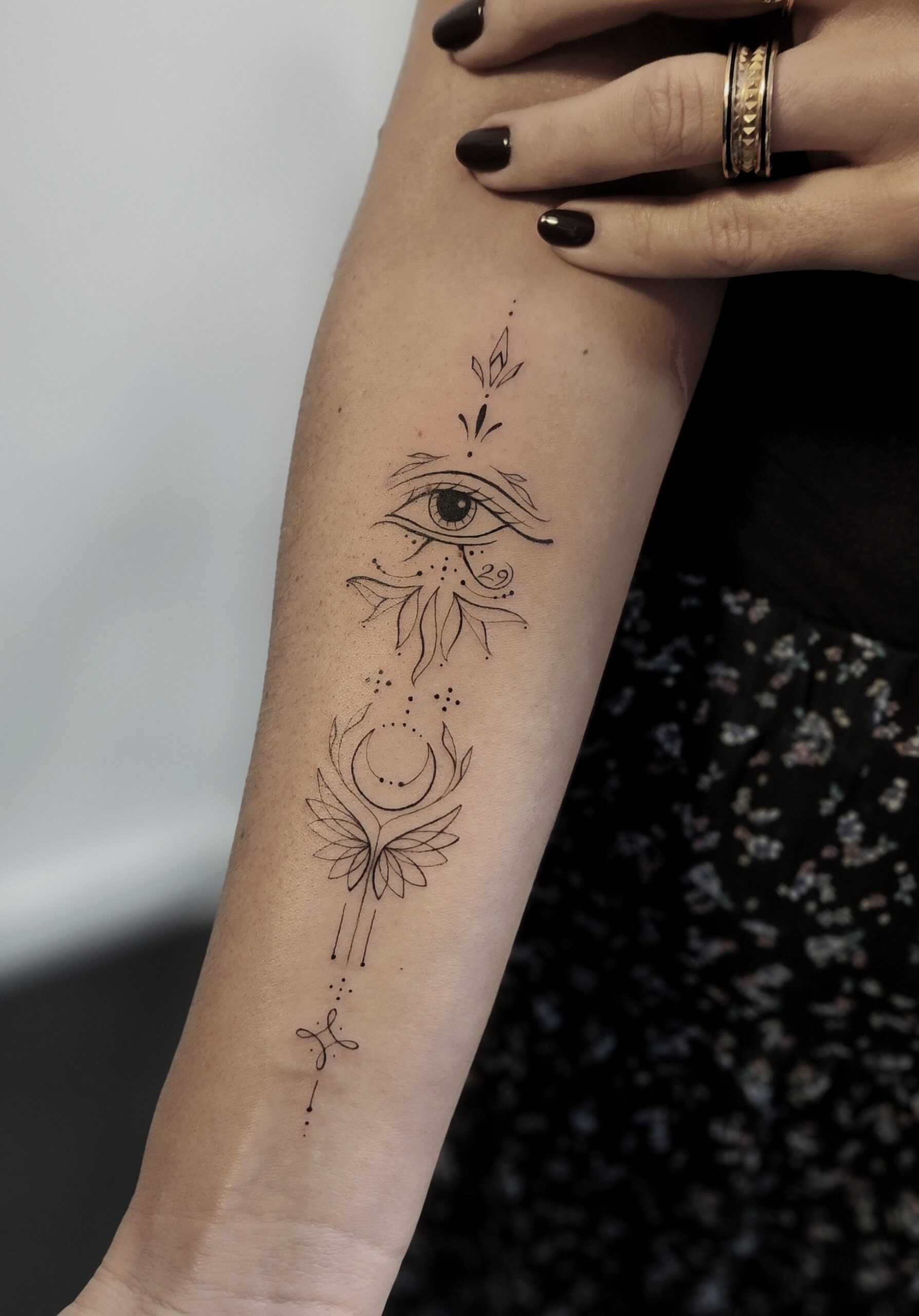 Mystic Eye & Moon Forearm Tattoo